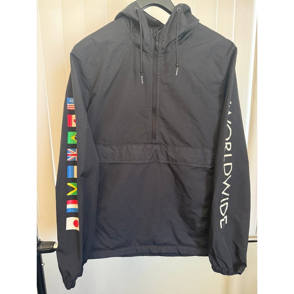 Men’s HUF Worldwide Flag Sleeve 1/2 Zip Windbreaker Pullover Size Medium *Read*